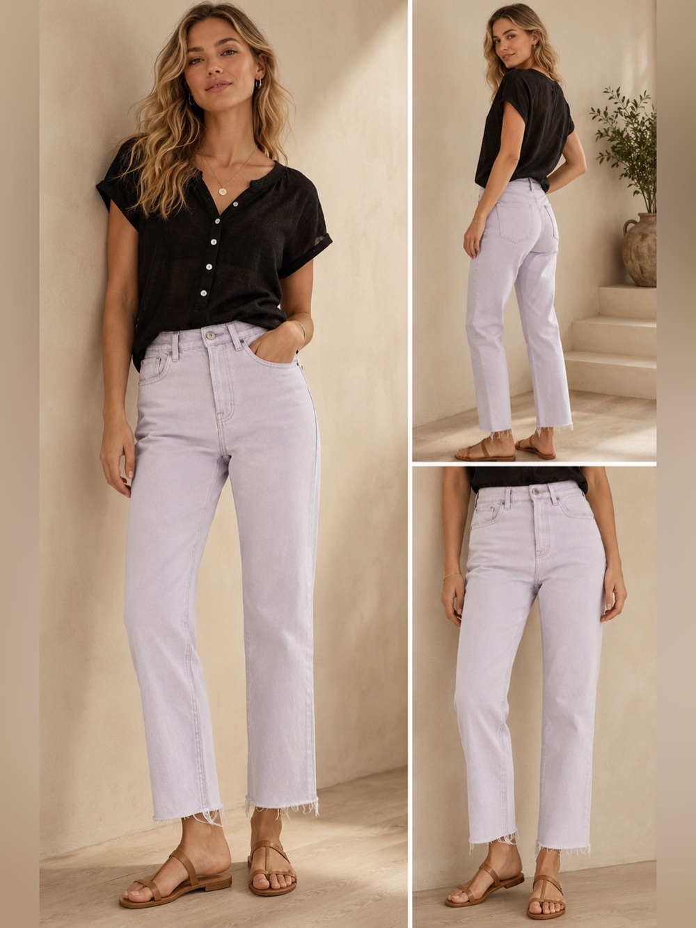 7 For All Mankind Pale Lavender Raw Hem Straight Leg Jeans Size 28